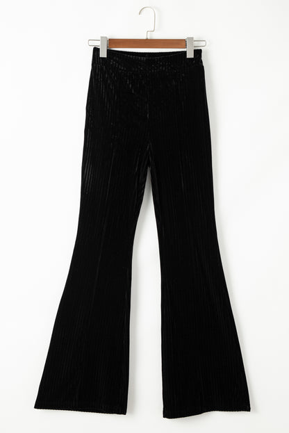 Chic black high-waist corduroy flare pants