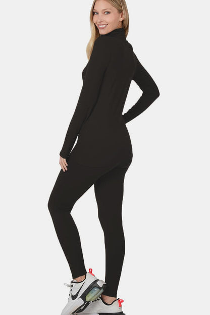 Zenana Full Size Turtleneck Top and Leggings Lounge Set.