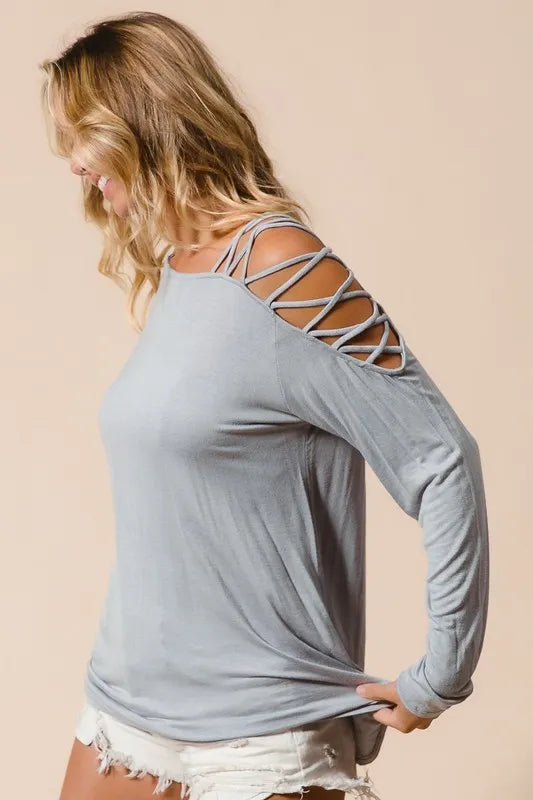 BiBi Jersey Knit One Shoulder Top with Criss Cross - Love Salve 