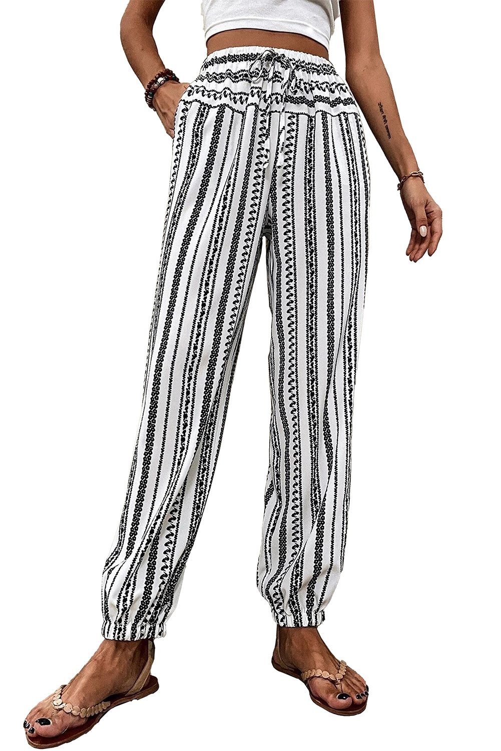 Trendy black striped boho pants