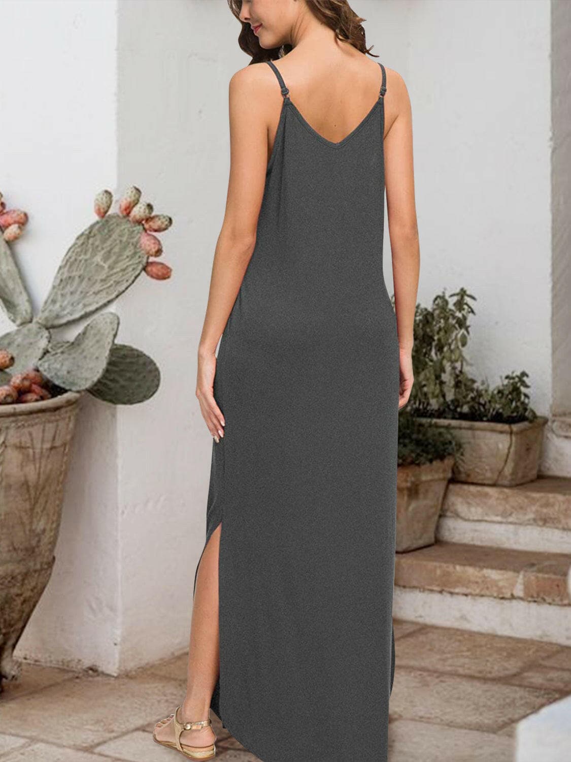 Slit Scoop Neck Sleeveless Dress.