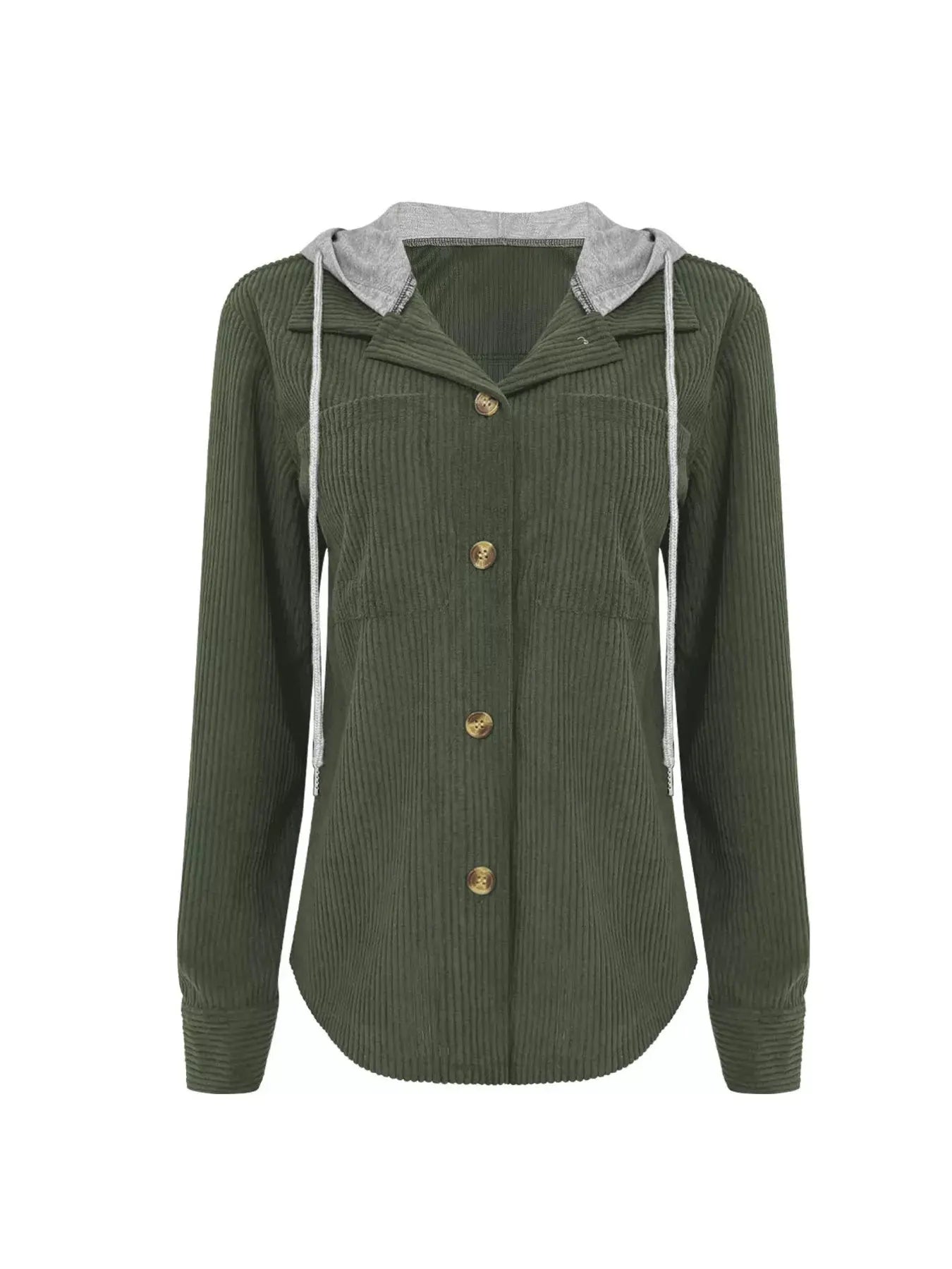 Hooded Corduroy Button-Down Jacket Simply Love