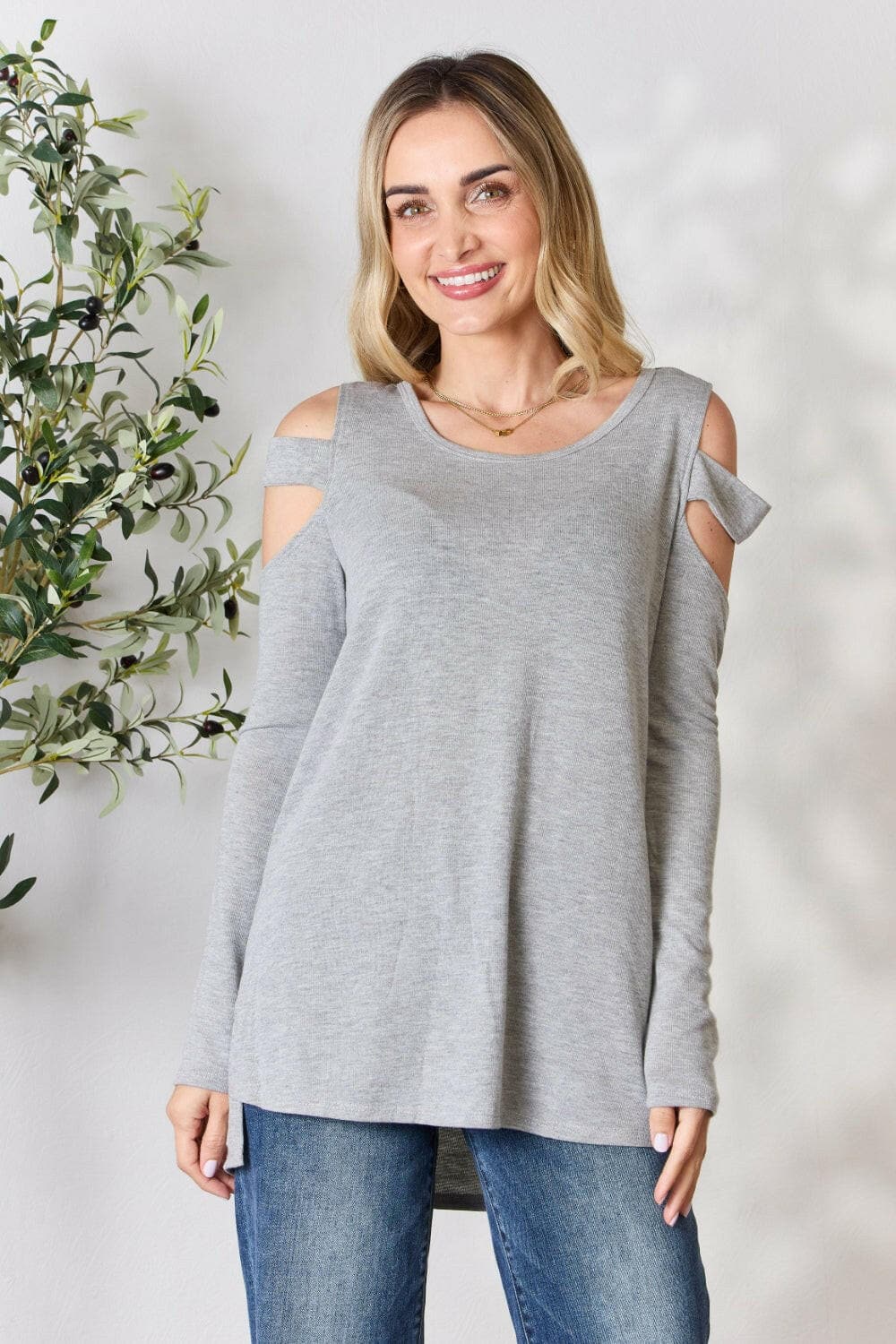 Hailey & Co Cutout Cold Shoulder Long Sleeve TopUnleash Your Style with the Hailey &amp; Co Cutout Cold Shoulder Long Sleeve Top
 Discover the perfect blend of sophistication and modern flair with the Hailey &amp;Love Salve Cutout Cold Shoulder Long Sleeve TopBlouses