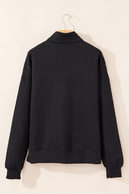 Textured black half-zip collared sweatshirt for effortless style