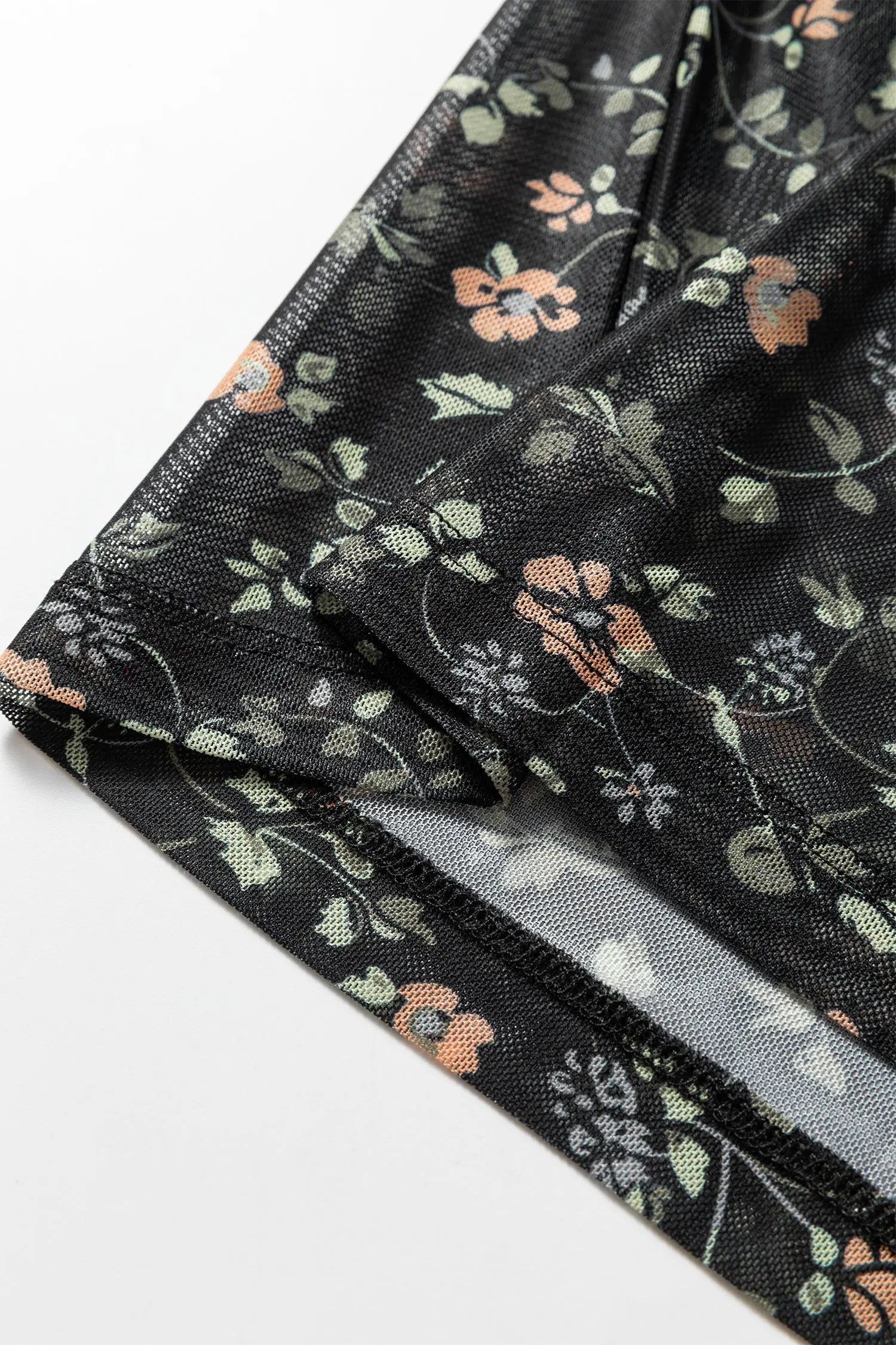 Black Floral Print Mesh Tank Cardigan Set 2pc Button Front Slim Dear-Lover Dropshipping