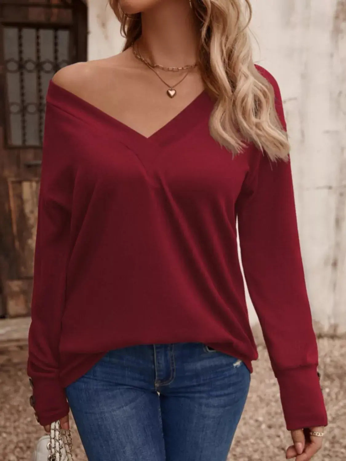V-Neck Long Sleeve T-Shirt Simply Love