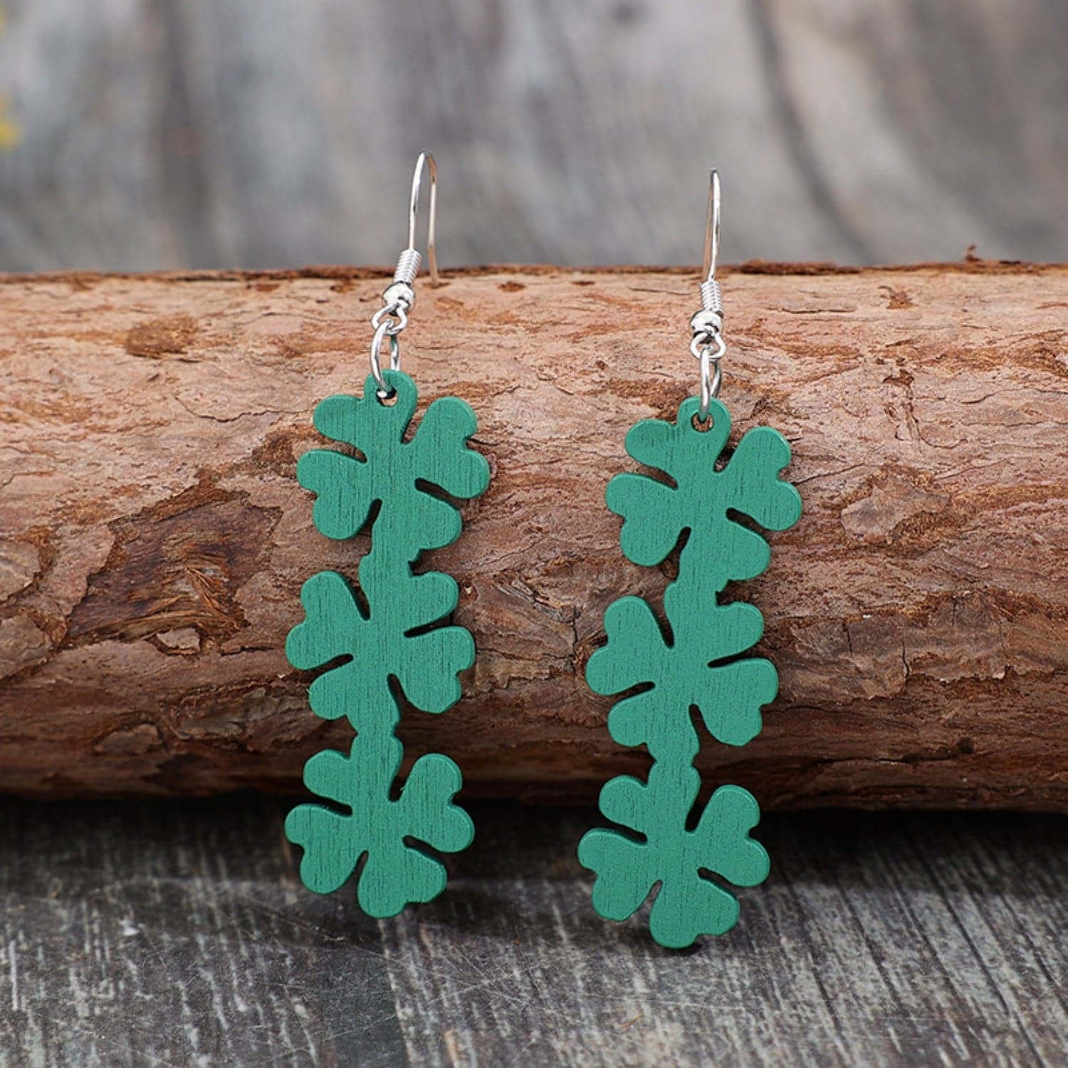 Lucky Clover Wooden Dangle Earrings.