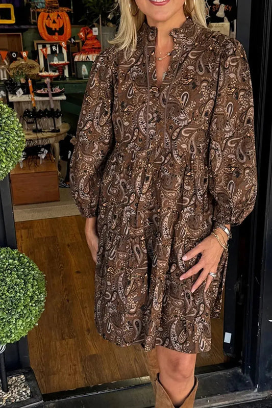 Paisley Print Notched Mini Dress Simply Love