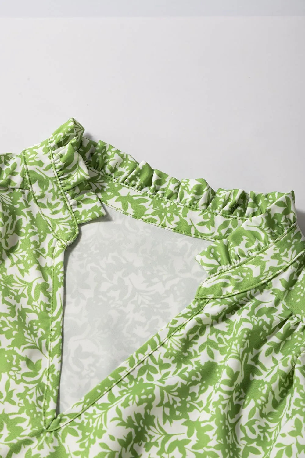 Floral Ruffle Puff Short Sleeve Frilled Notched Blouse