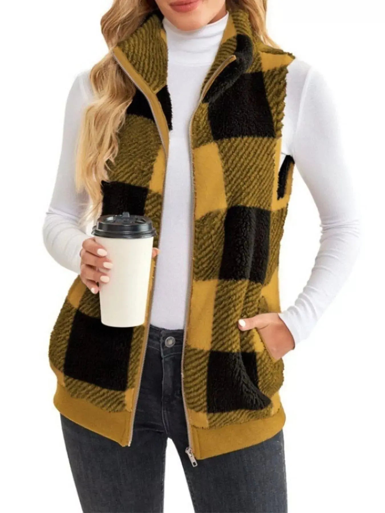 Full Size Color Block Zip Up Vest Coat Plus Size Simply Love
