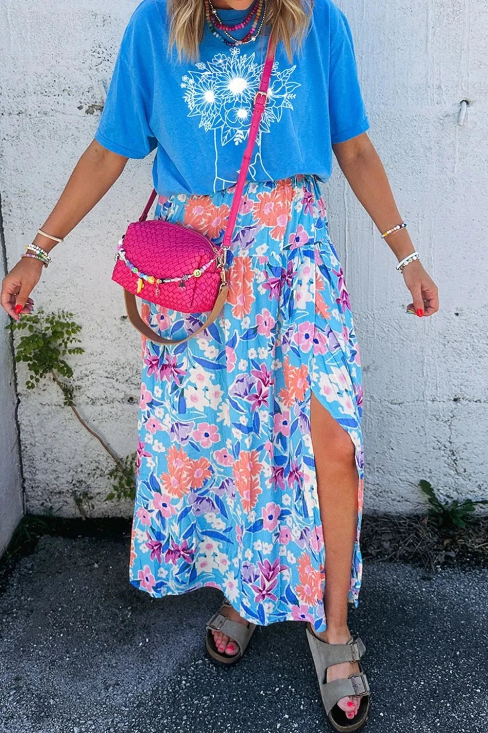 Floral Printed High Waist Split Skirt Simply Love