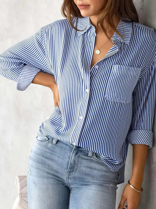 Striped Relaxed Fit Button Up Shirt Simply Love