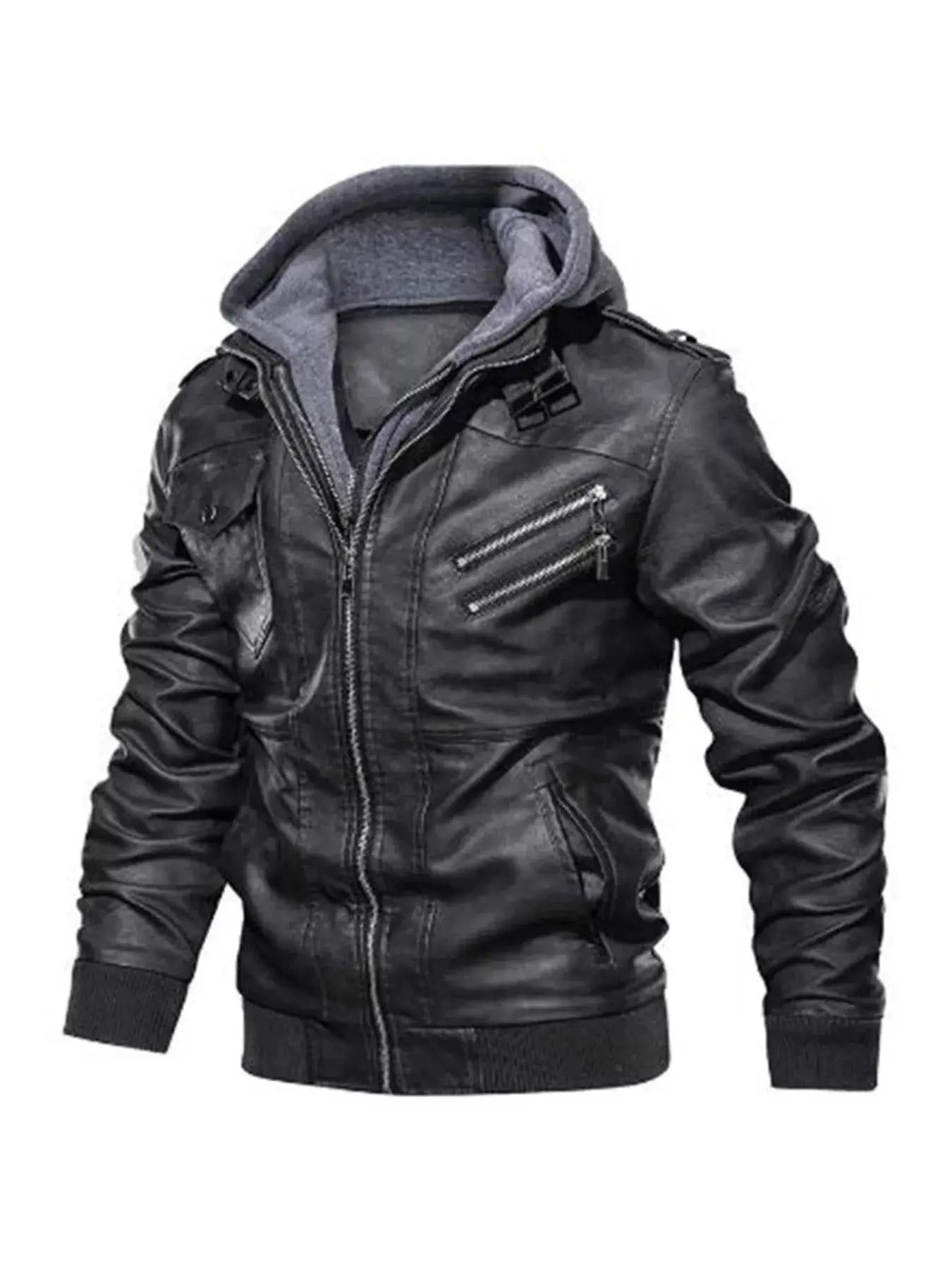 Mens Hooded Faux Leather Moto Jacket Plus Size With Zipper Pockets Simply Love
