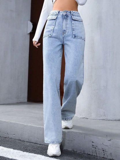 High Waist Straight Jeans.