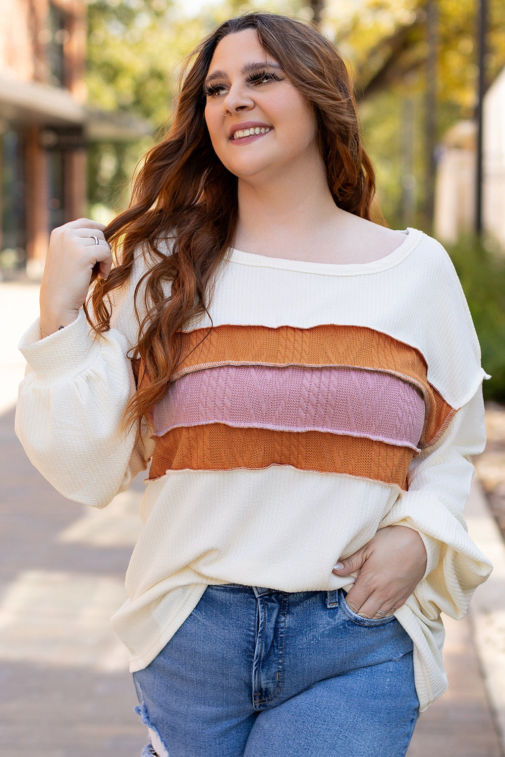 White knit drop sleeve top