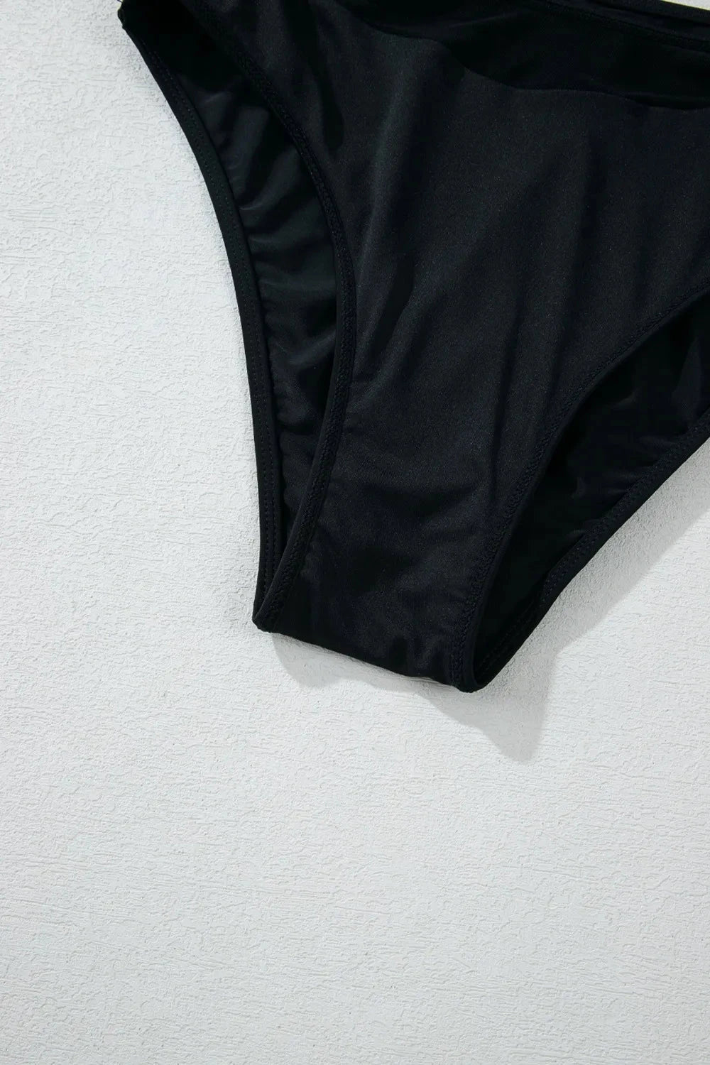 Sheer Mesh Edged Halter V Neck Push Up Bikini Set Simply Love