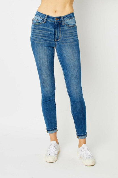 Judy Blue Full Size Cuffed Hem Low Waist Skinny Jeans.