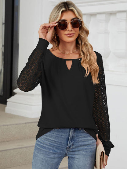 Cutout Round Neck Long Sleeve T-Shirt.