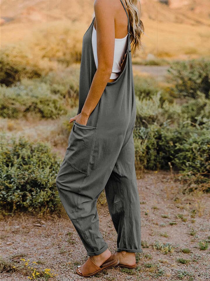 Double Take Full Size Sleeveless V-Neck Pocketed Jumpsuit.