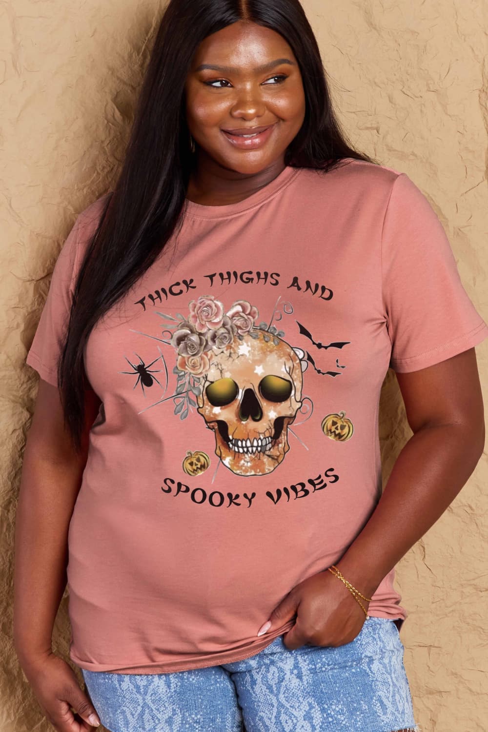 Thick thighs and spooky vibes graphic tee for casual comfort