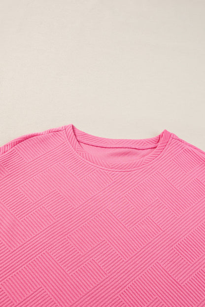 Strawberry Pink Casual Textured T-Shirt and Jogger Pants Ensemble