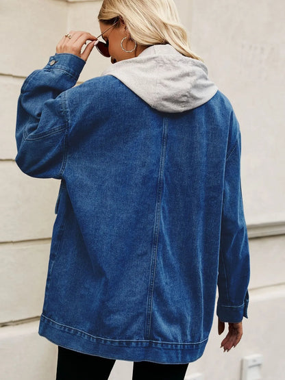 Oversized Button Up Denim Jacket with Hood