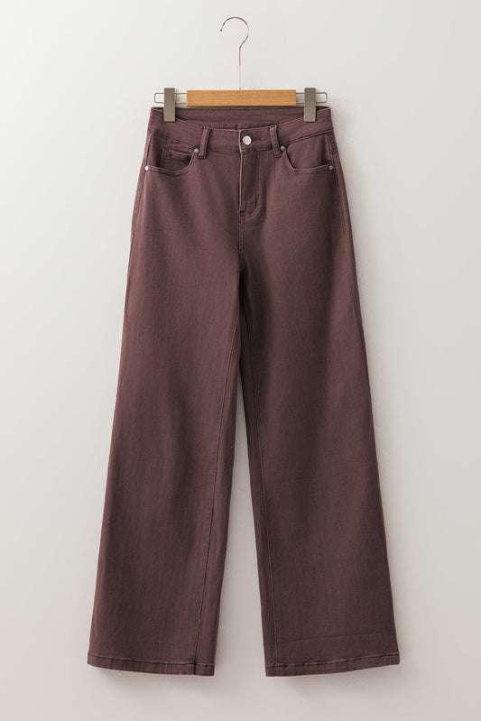 Coffee Loose Straight High Waist Solid Color Jeans Love Salve