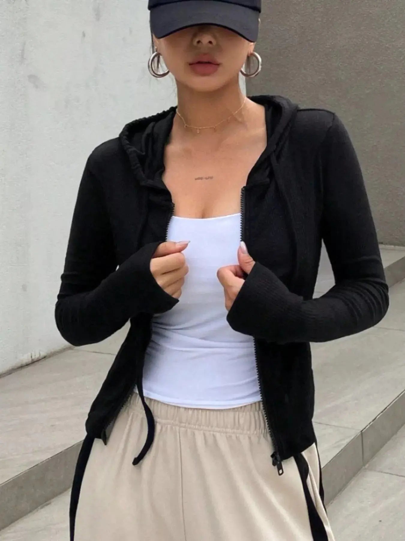 Ribbed Knit Cropped Zip-Up Outerwear Simply Love