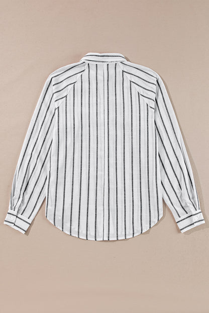 Black Stripe Chest Pocket Buttoned Oversized Shirt for Women