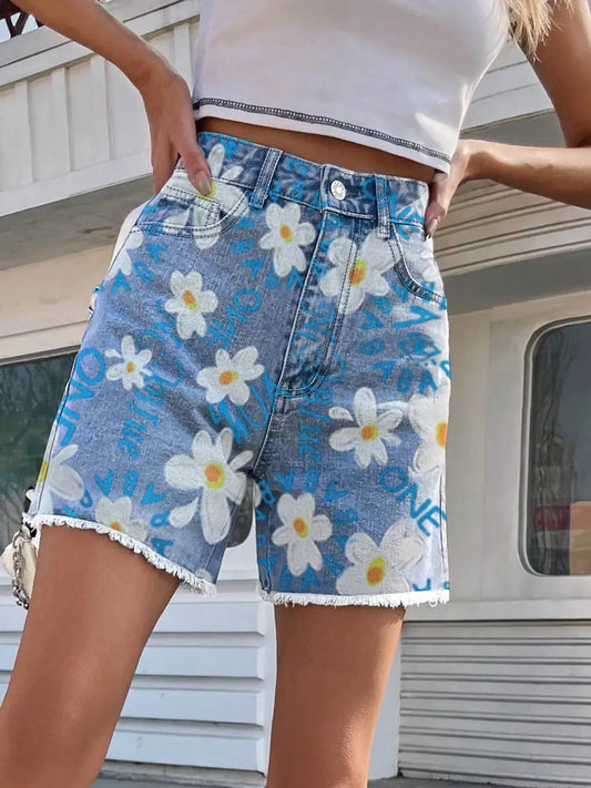 Daisy Frayed Hem Denim Shorts Simply Love