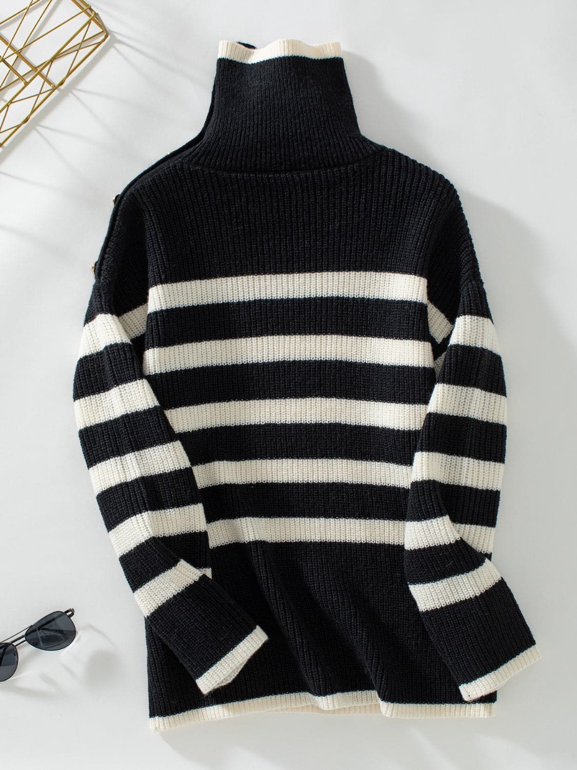 Stylish striped long sleeve knit top