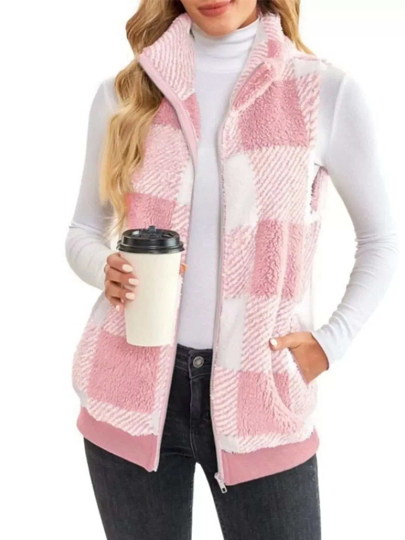 Full Size Color Block Zip Up Vest Coat Plus Size Simply Love