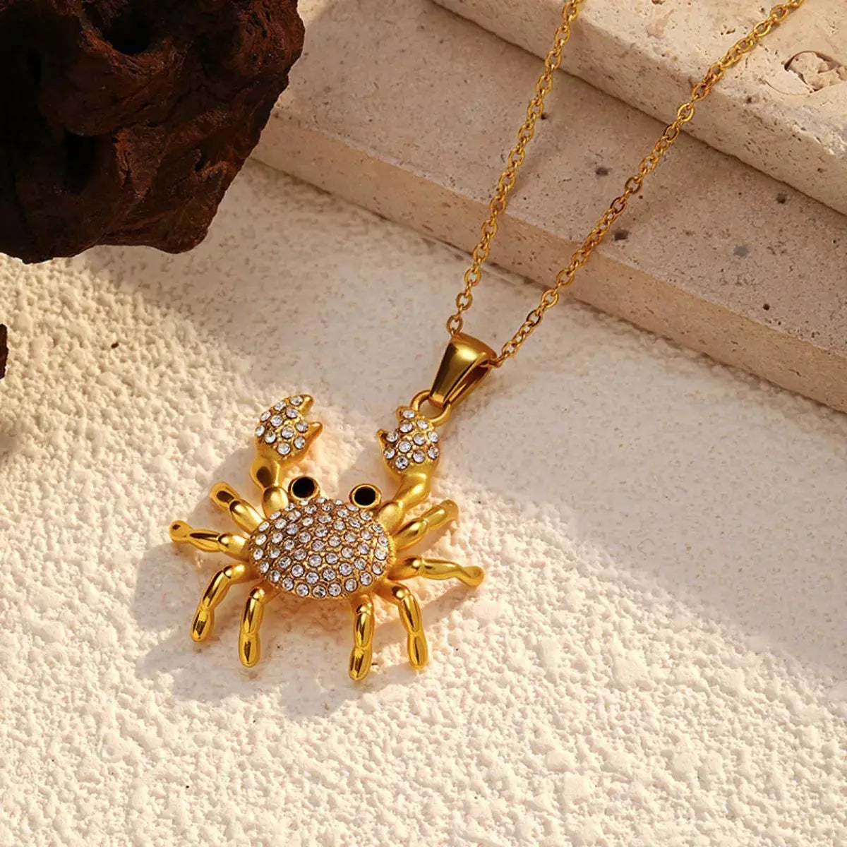 18K Gold Plated Crab Pendant Necklace With Rhinestones Simply Love