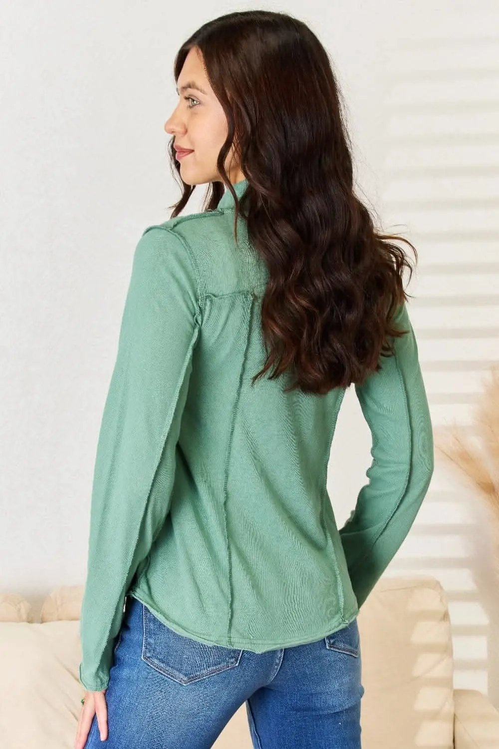 POL Exposed Seam Long Sleeve Knit Top - Love Salve 