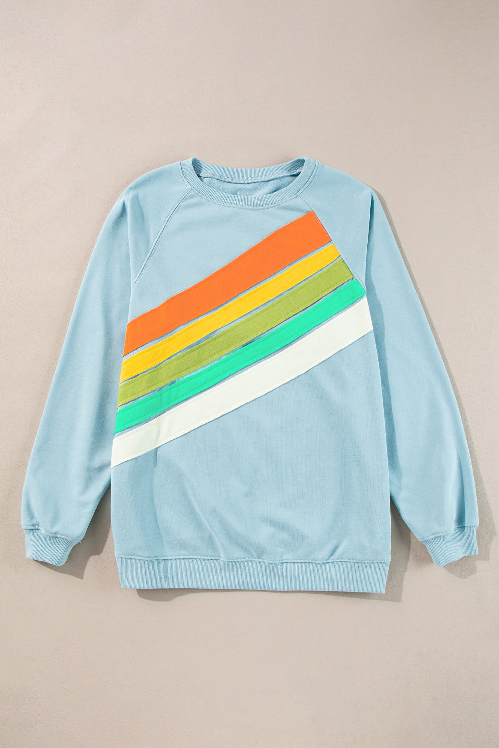 Vibrant rainbow colorblock striped pullover sweatshirt in beau blue