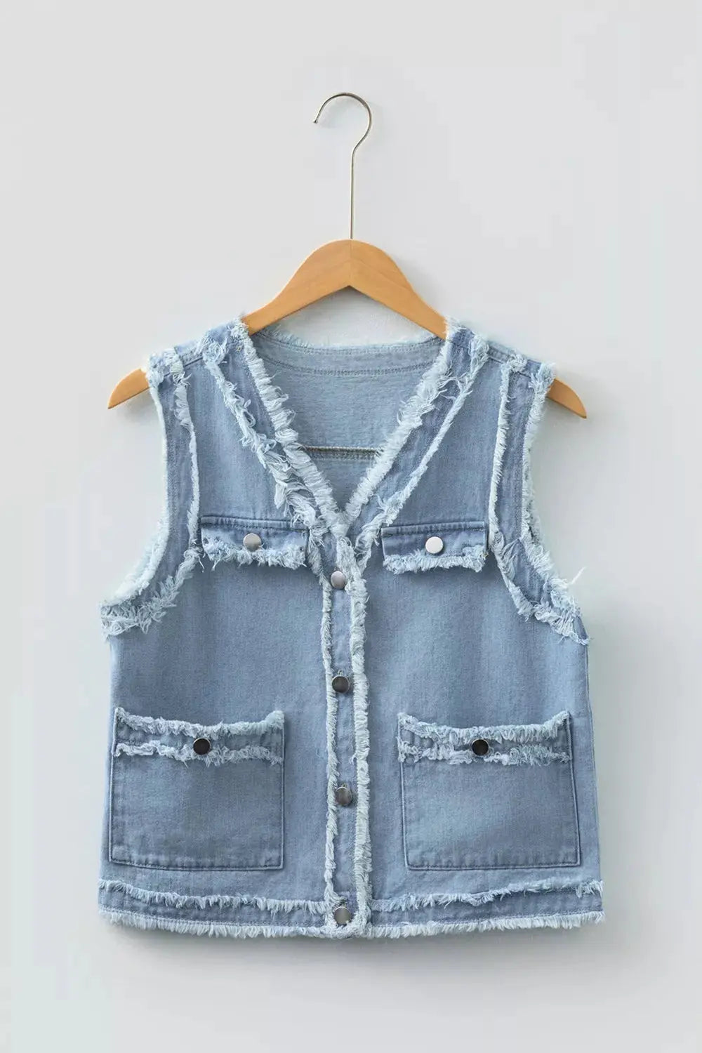 Frayed Edge Flap Pockets Denim Vest Jacket Simply Love