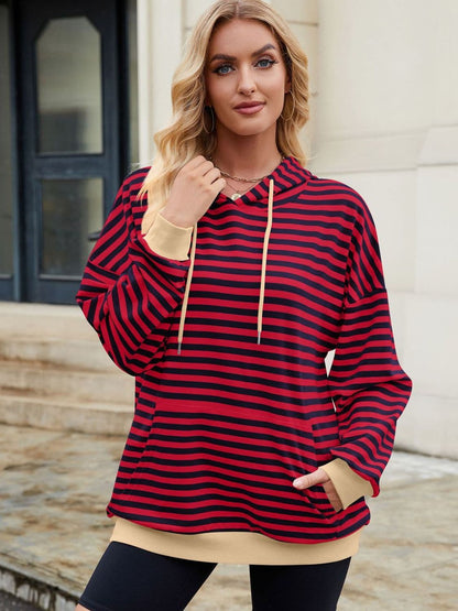 Contrast Striped Hoodie with Pockets