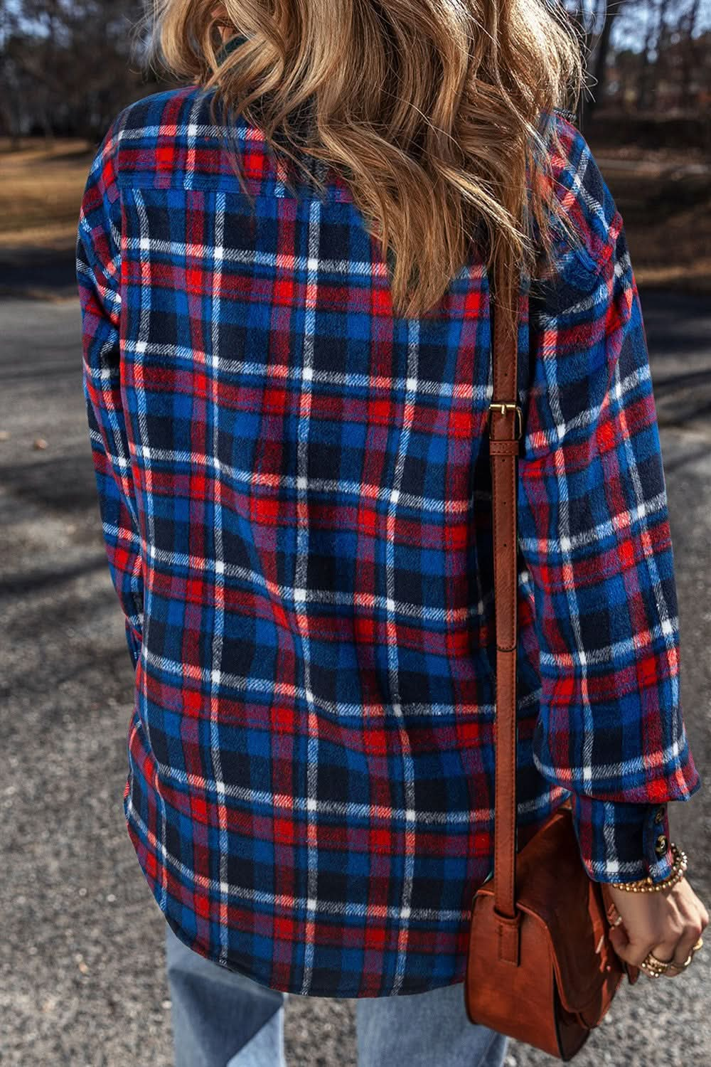 Plaid pocket long sleeve shacket