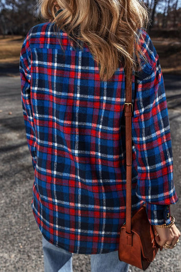 Plaid pocket long sleeve shacket