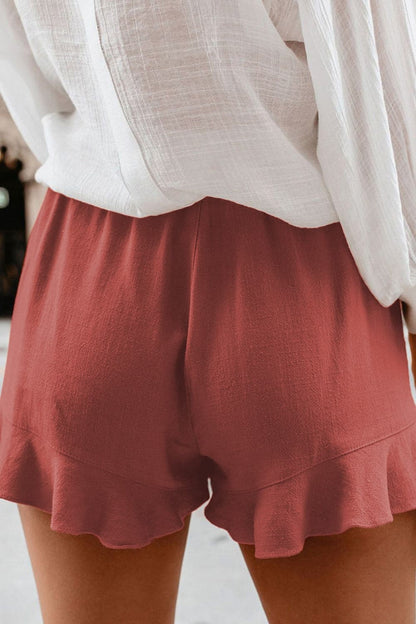 Full Size Ruffled Elastic Waist Shorts.