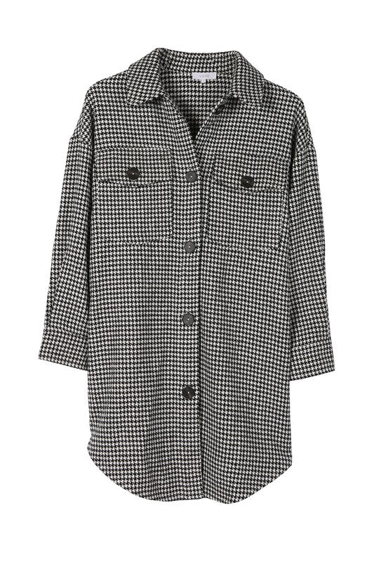 Houndstooth long shirt jacket