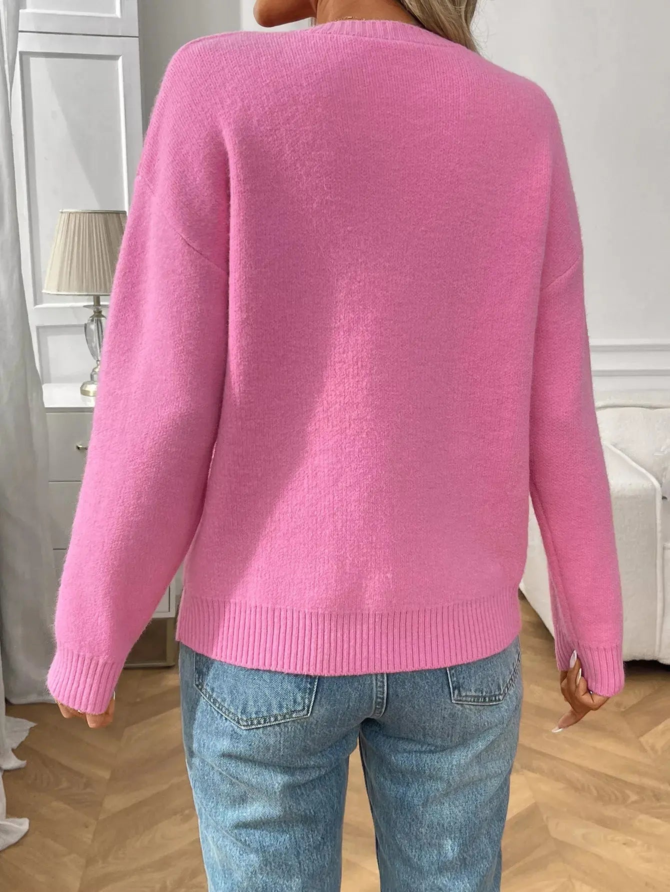 Bow Round Neck Long Sleeve Sweater Simply Love