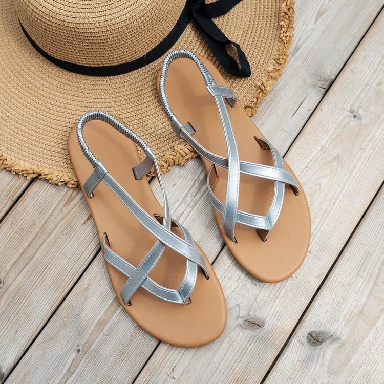 PU Leather Crisscross Flat Sandals.