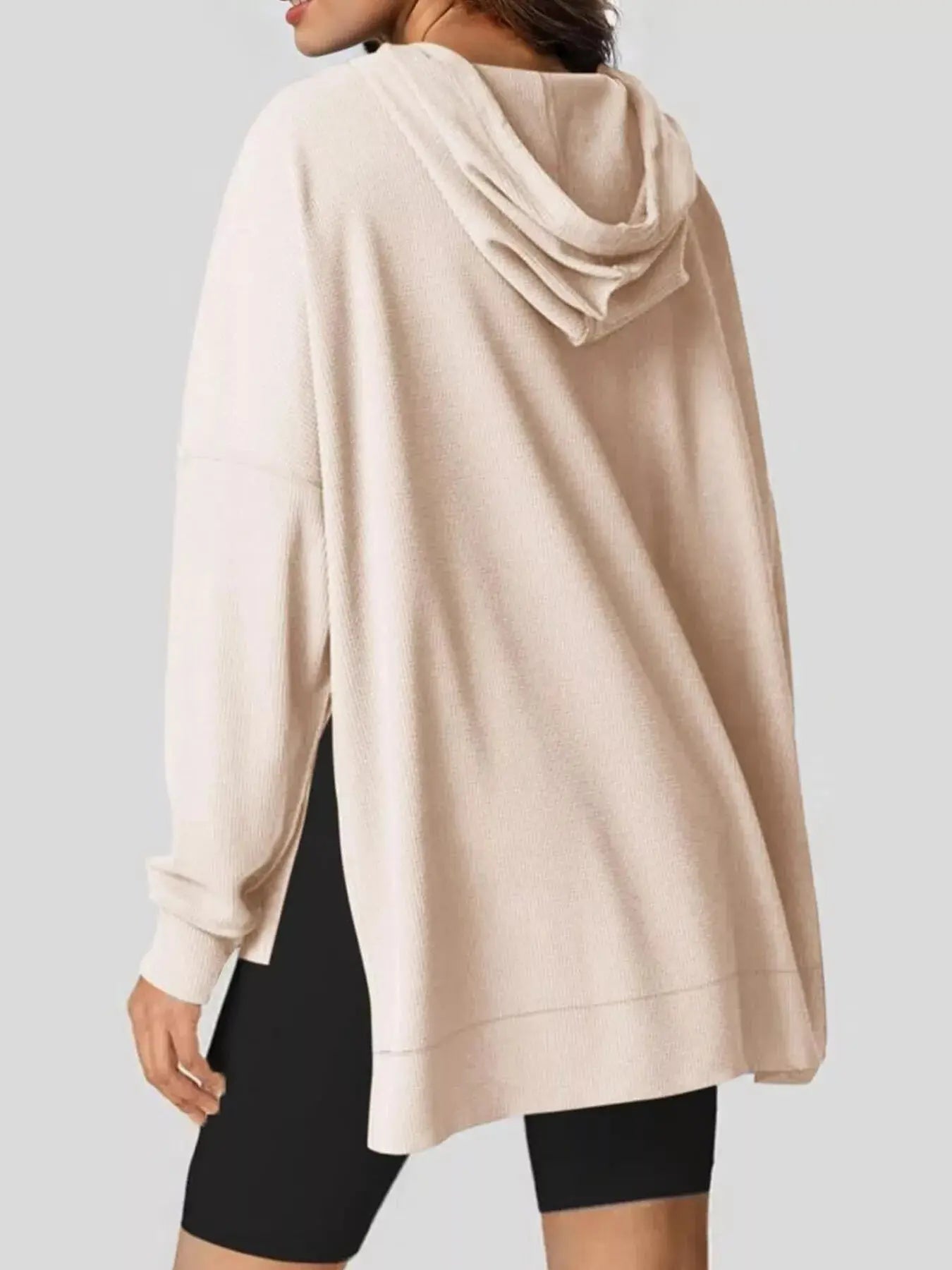 Oversized Drawstring Side Slit Hoodie Simply Love
