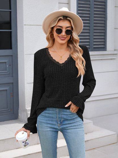 Lace v-neck long sleeve top