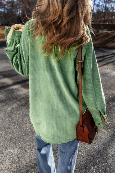 Chic mist green corduroy shacket with patched pockets