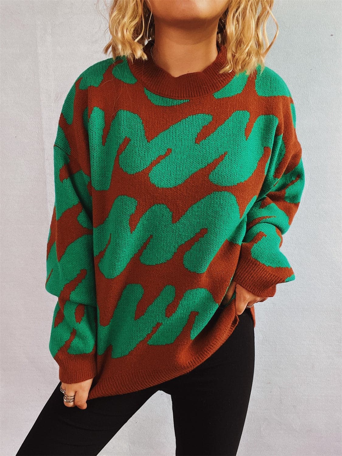 Stylish Contrast Long Sleeve Pullover Sweater