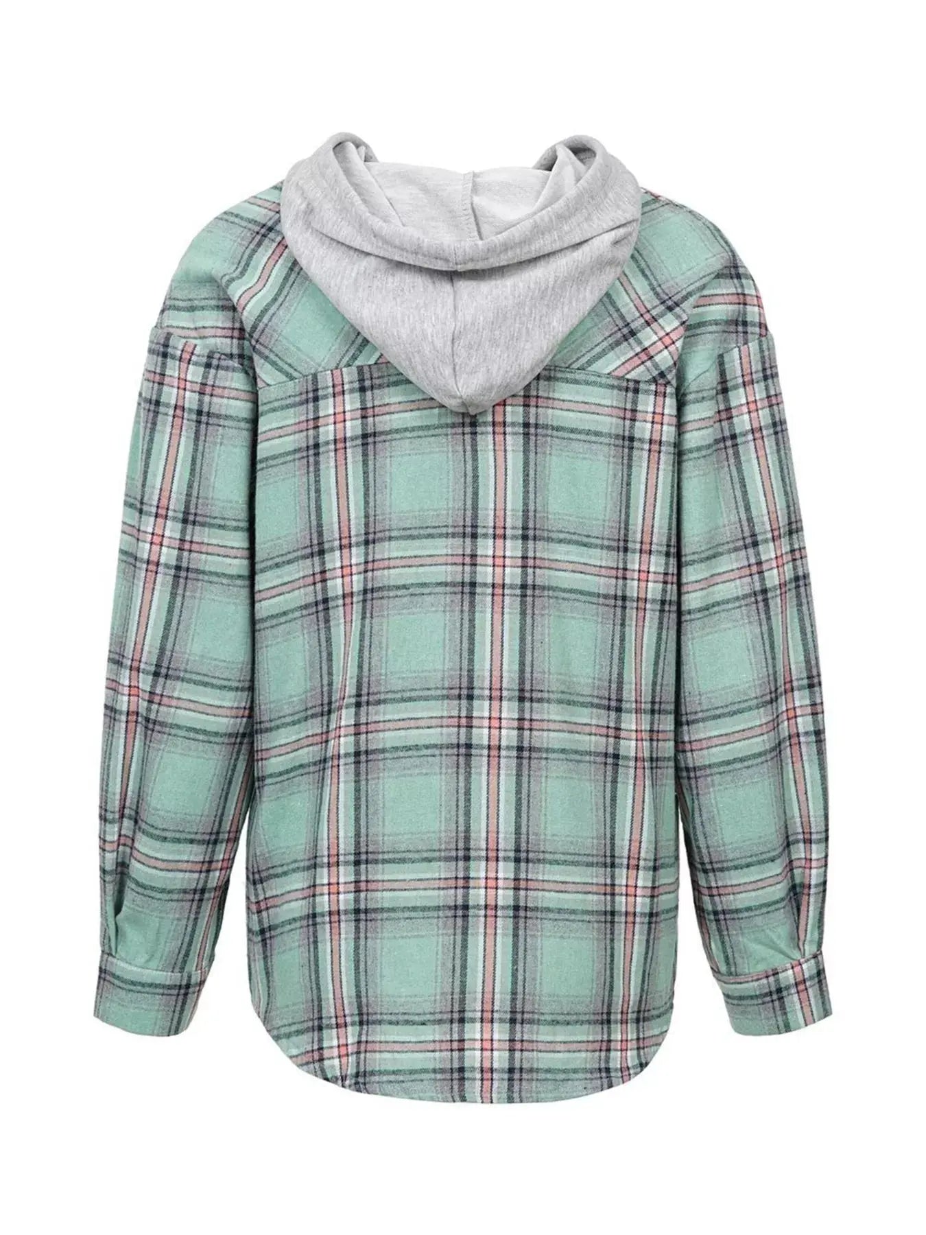 Hooded Plaid Button-Up Shirt Simply Love
