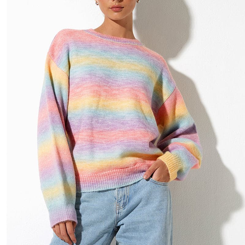 Gradient Round Neck Long Sleeve Sweater.