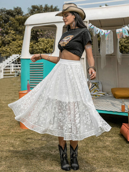 Embroidered Elastic Waist Skirt.